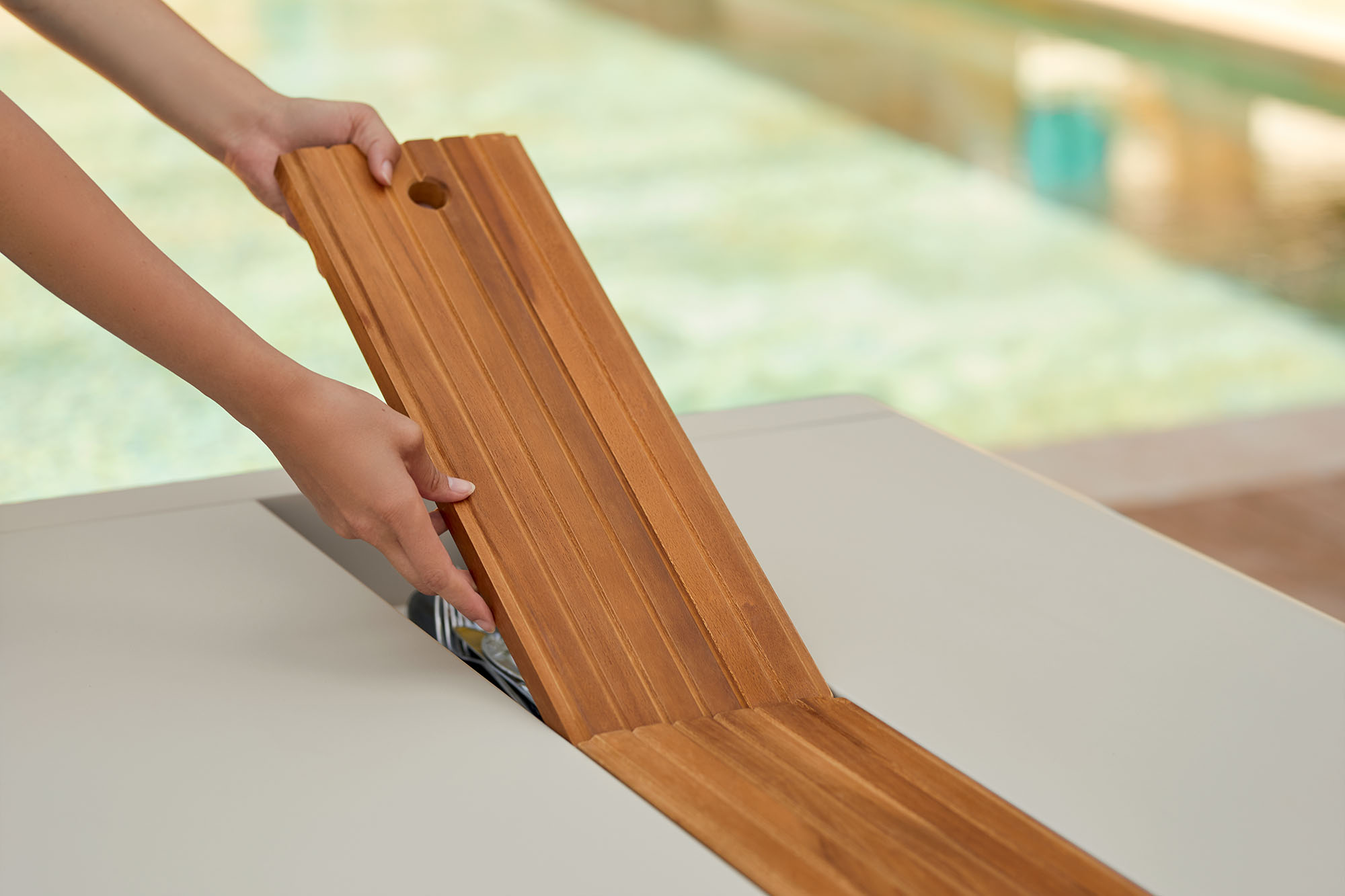 Bellevie table with storage in Clay Grey