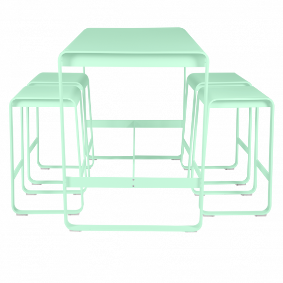 Bellevie high table 140 cm × 80 cm and Bellevie bar stools in Opaline Green