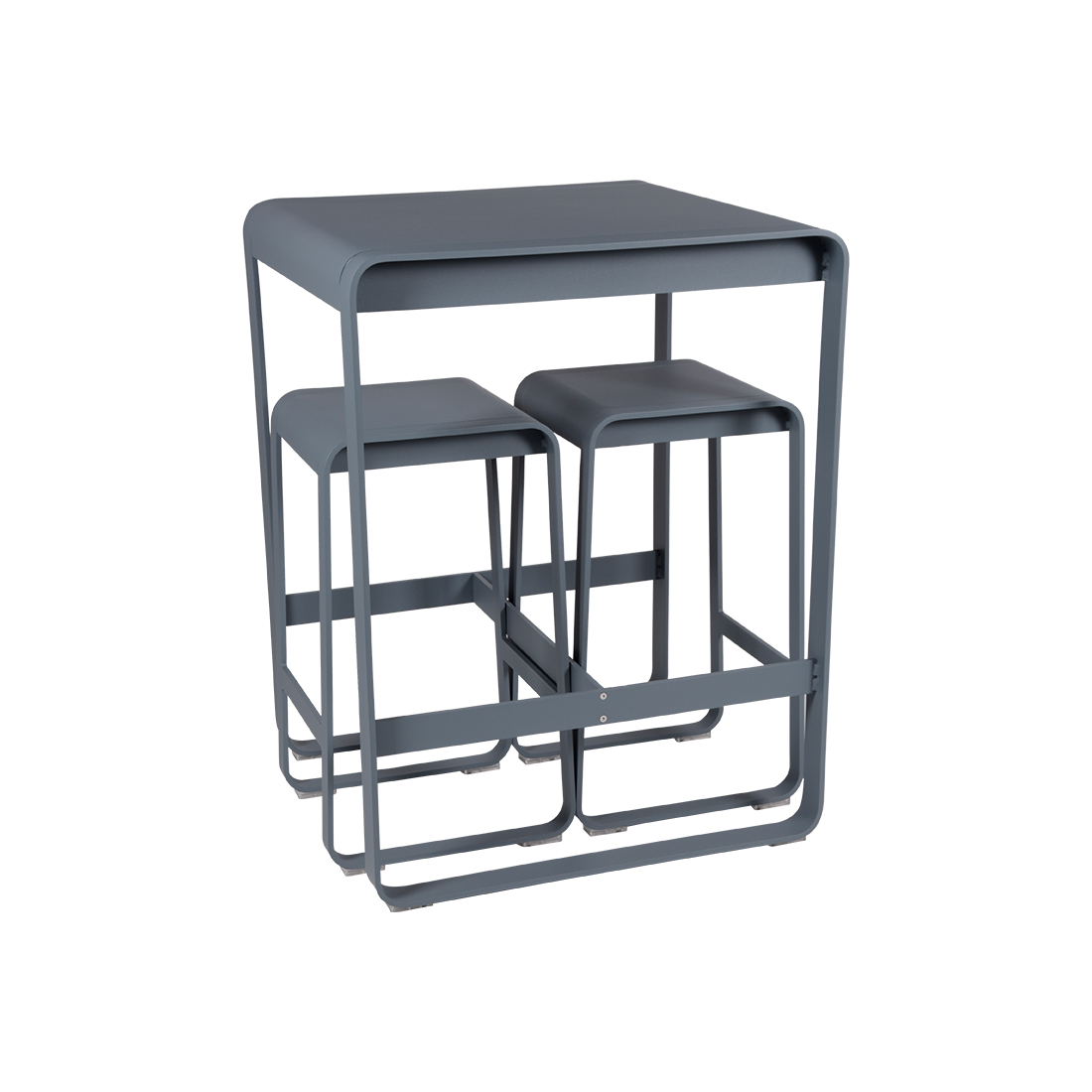 Bellevie high table 74 cm × 80 cm and Bellevie bar stools in Storm Grey