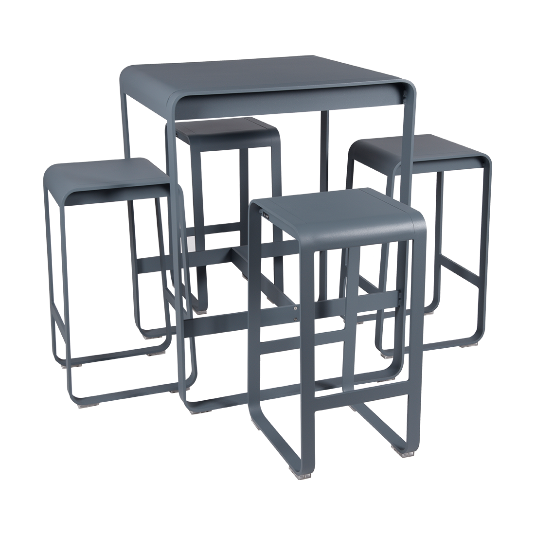 Bellevie high table 74 cm × 80 cm and Bellevie bar stools in Storm Grey