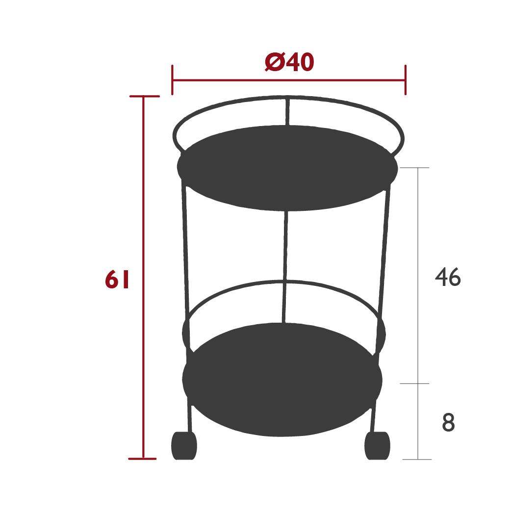 Guingette wheeled side table, dimensions Guingette wheeled side table, dimensions