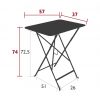 Bistro rectangular table, 57 cm by 37 cm, dimensions