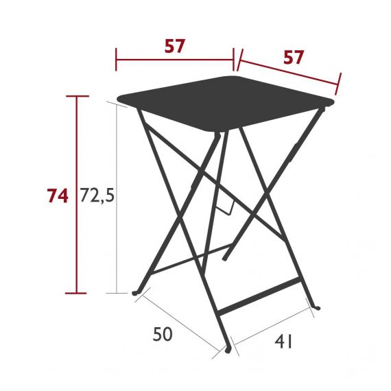 Bistro square table, 57 cm, dimensions