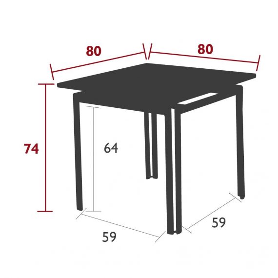Costa table 80 cm × 80 cm dimensions