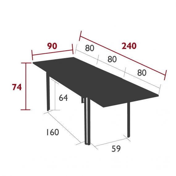 Costa table 240 cm × 90 cm dimensions