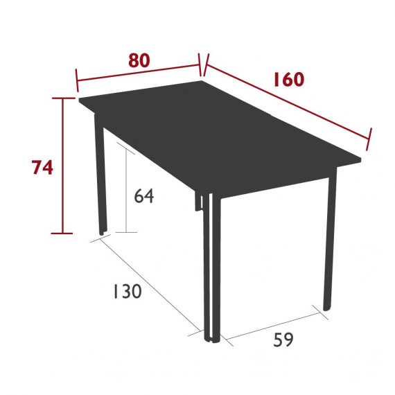 Costa table 180 cm × 80 cm dimensions