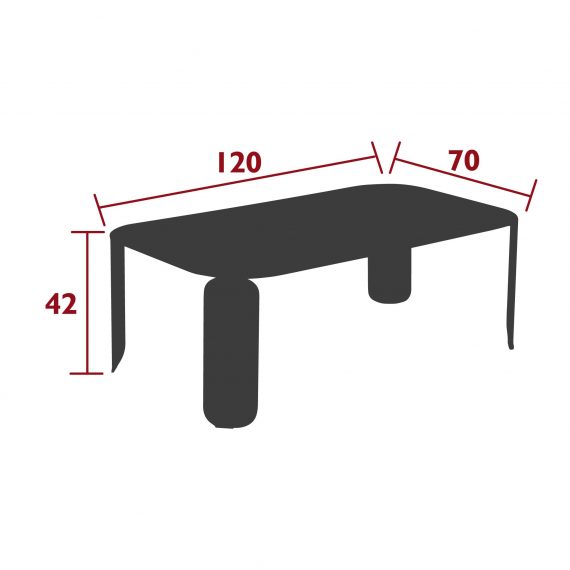Bebop mid-low table, 120 cm by 70 cm, dimensions