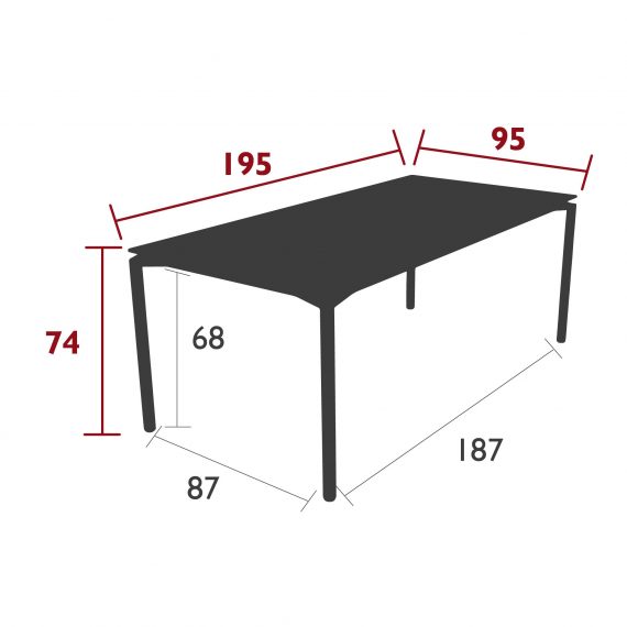 Calvi table 195 cm by 95 cm, dimensions
