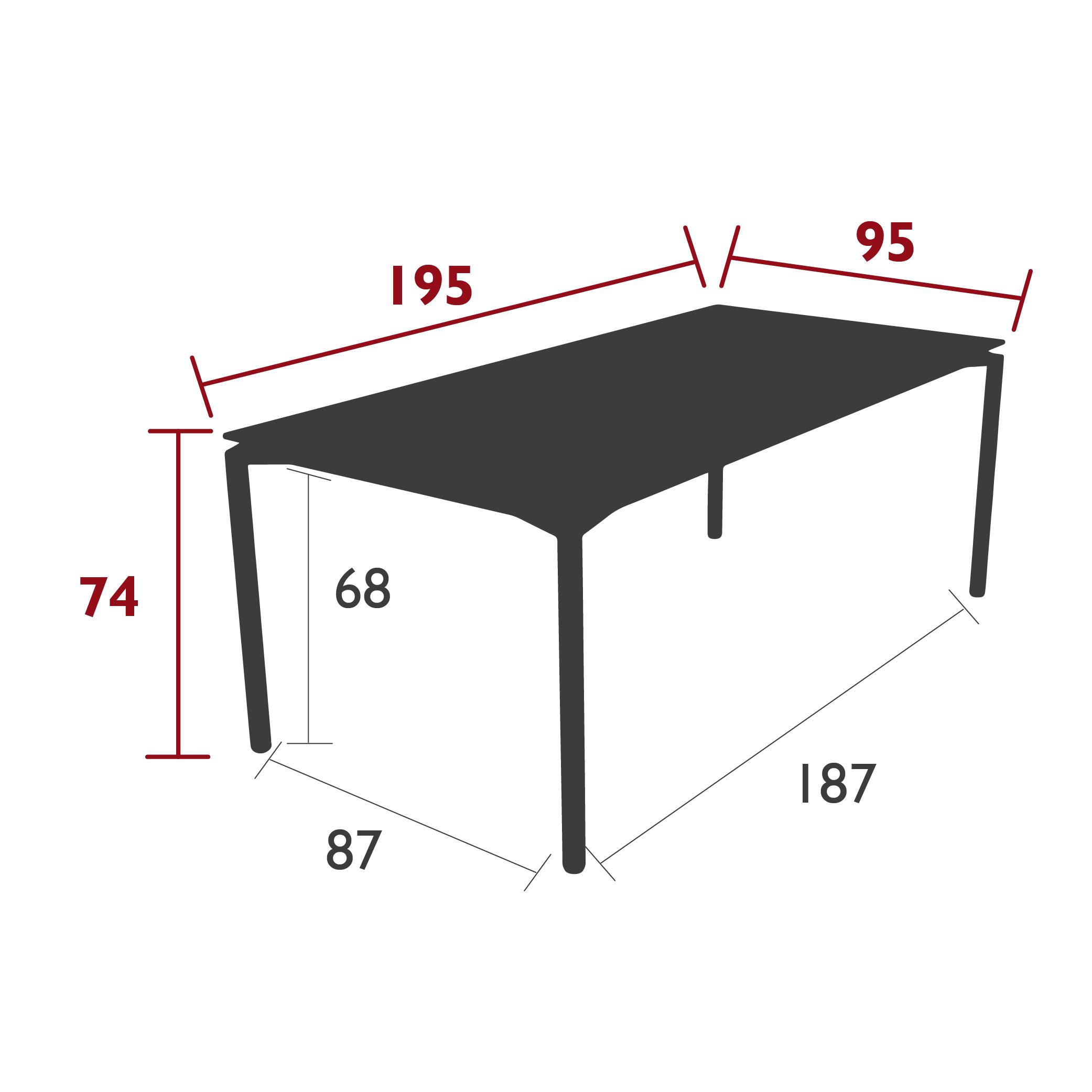 Calvi table 195 cm by 95 cm, dimensions Calvi table 195 cm by 95 cm, dimensions