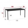Calvi table 160 cm by 80 cm, dimensions